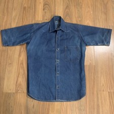 Men  s Denim Button Up Short Sleeve Collared Shirt Blue Jeans Size Small