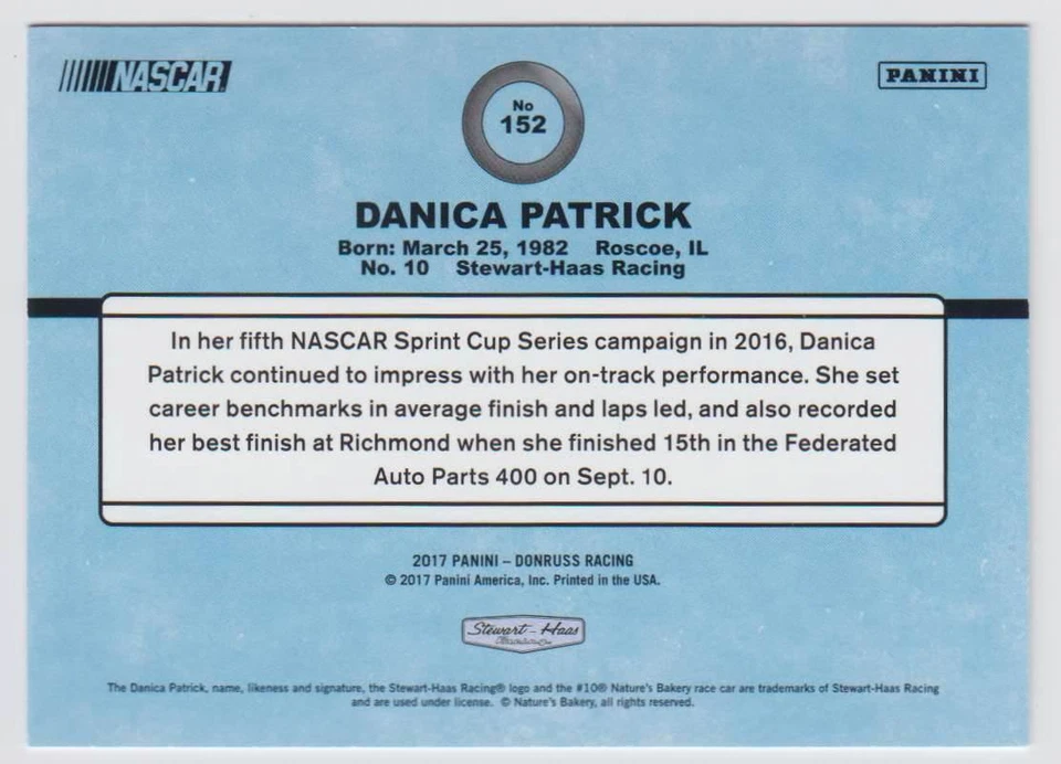 2017 Panini Donruss 1984 Retro Variations Green Foil #152 Danica Patrick 092/199 - Image 2 of 2