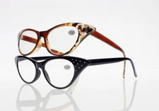 Women Retro Tortoise Sexy Cat Eye Rhinestones Reading Glasses Reader +1.0 ~ +6.0