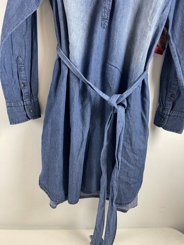 Faded Glory Denim Jean Dress Women Size XXL (20 ) Blue Chambray Button Up Belted - Picture 3 of 13
