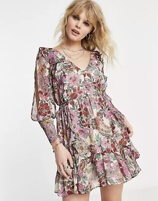 pink ruffle dress topshop NEW TOPSHOP Asymmetrical Frill Maxi DRESS SIZE US 10 UK 14 EURO 42 LILAC $95