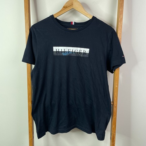 Tommy Hilfiger Shirt Mens Medium Black Organic Cotton Blend Short Sleeve Casual