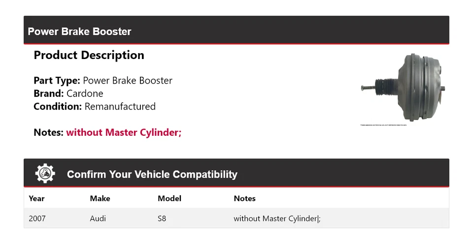 Amplificador de freno eléctrico Cardone para Audi S8 2007 Foto 2 de 4