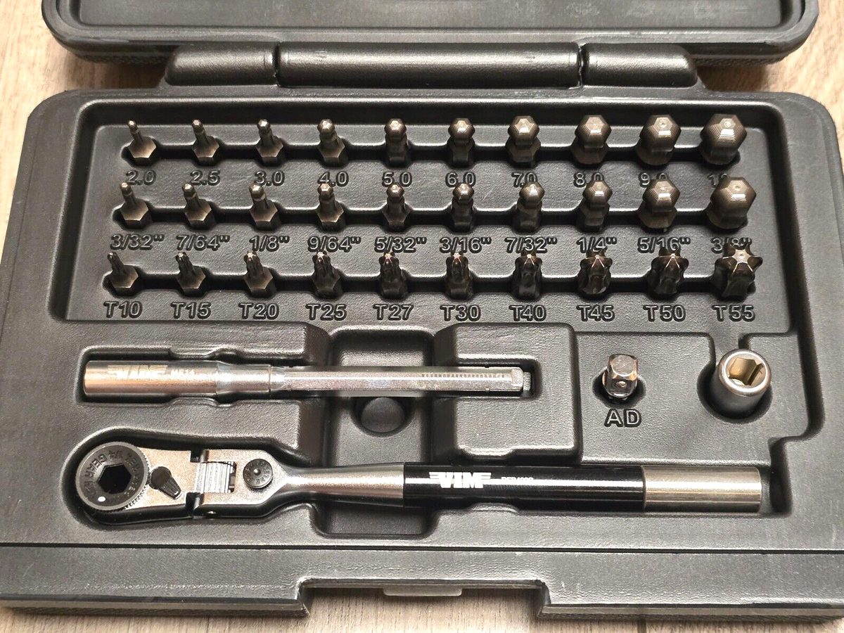 VIM PRO 34pc Ball Torx, SAE & Metric Hex Bit Set w/T-Handle/ Bit