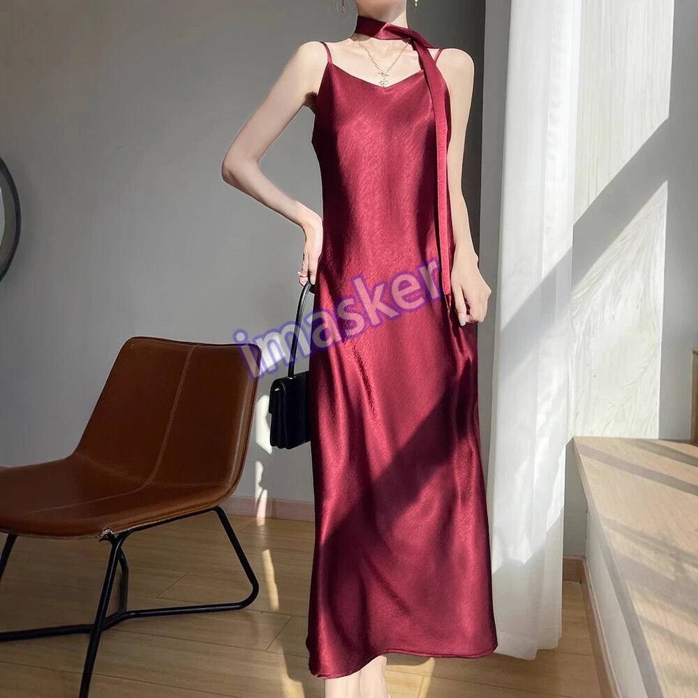 OFF WHITE Abito donna estivo raso scollo a V camicetta nuovo sexy senza maniche gonne lunghe