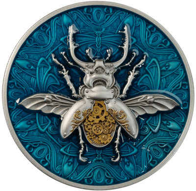 ウォヌ artist made 2024 Niue Punk Art Mechanical Beetle 2 oz Silver Antiqued