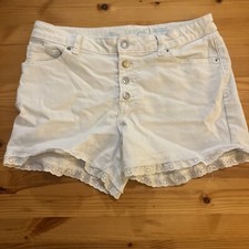 CAT  JACK Girls Size XL 14/16 Ruffle Trimmed Denim Snap Closure Shorts White