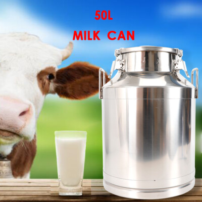 50L Stainless Steel Milk Can Wine Barrel Bucket Oil Milk Tote Jug w/Sealed Lid
