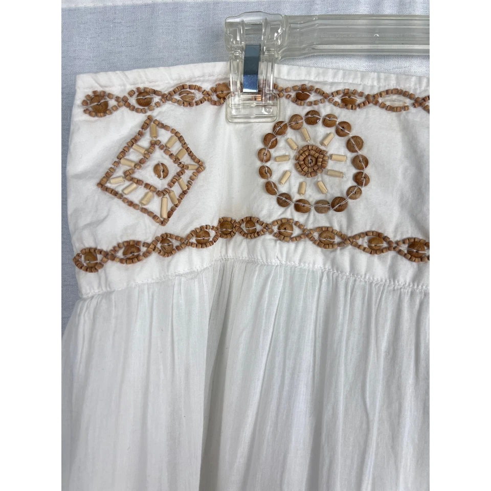Falda Rafaella Vintage Mujer 16 Blanco Cuentas Niveles Maxi Boho Hippie Pradera Foto 3 de 4