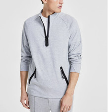 ALFANI Heather Grey Sweater 1/4 Zip Lightweight Casual Mock Neck Pullover M