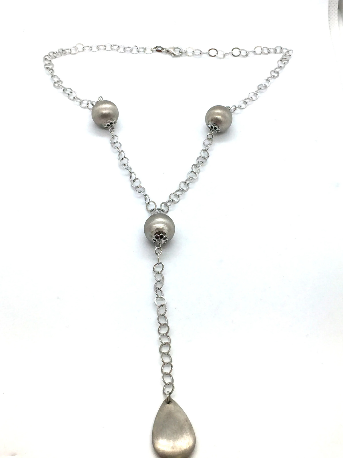 Solid 925 Sterling Silver Fancy Bead Pendant & Ch… - image 1