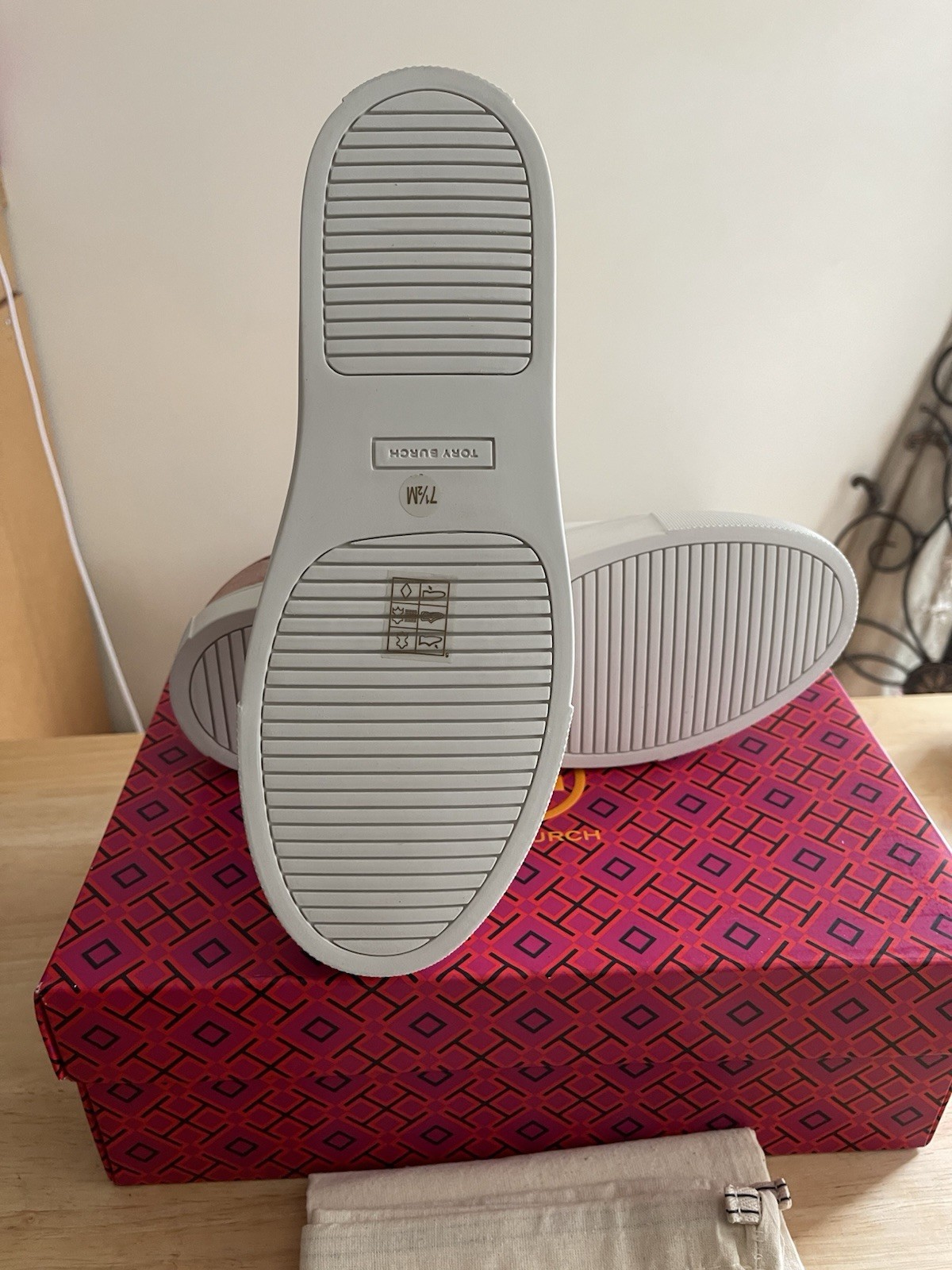 NIB Tory Burch Color Block Sneaker Bari Nappa In Pink Moon/Malva/Snow W Size 7.5 thumbnail 7