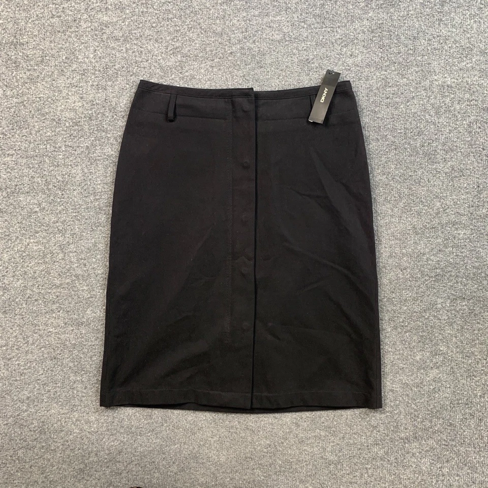 Falda DKNY Mujer 4 Negra Frontal Cremallera Snap Lápiz Recto Trasero Bolsillo Hasta la Rodilla Foto 2 de 4