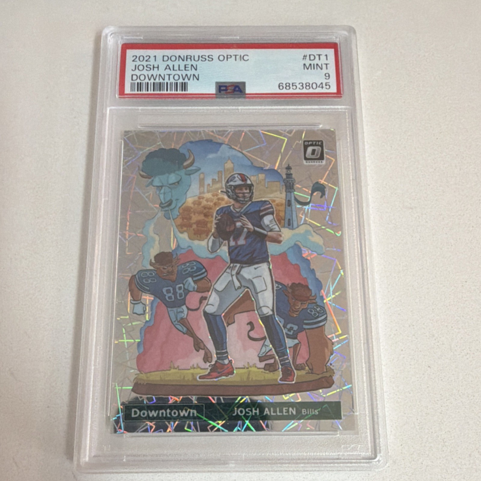 2021 Panini Donruss Optic Downtown Prizm Josh Allen #DT-1 Buffalo Bills PSA 9