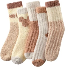 Fuzzy Socks for Women - 5 Pairs Fuzzy Socks Cozy Slipper Sock for Women, Women's
