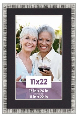 11x22 Frame Silver With Black Picture Mat For 11x22 Photo - Silver 13x24 Frame T