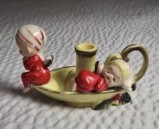 Vintage Kress Ceramic Christmas Cherub Angels Candle Holder Holidays