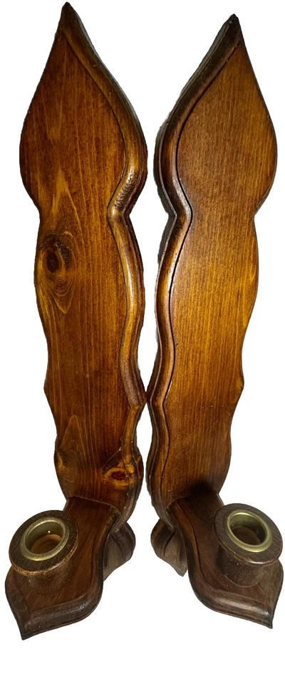 Set of Gorgeous Wooden Wall Sconce Candleholders, Used, GUC - Image 2 of 4