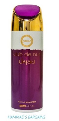 CLUB DE NUIT UNTOLD PERFUME BODY SPRAY 6.8 OZ / 200 ML FOR MEN (UN BOX)NEW ARMAF