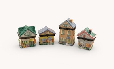 Spring/ Easter Village Ceramic Trinket Boxes Set of 4- Different Designs