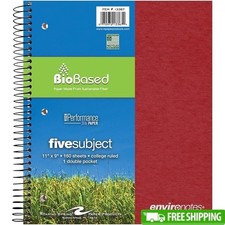 Eco-Friendly Five Subject College Ruled Notebook Micro-Perforated Organizer New