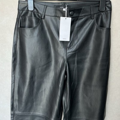 Damen Mango MNG Relaxed gerade schwarze Kunstlederhose Größe 10 NEU (512B)