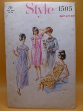 UNCUT VTG 60s STYLE 1505 MISSES' 32-34"-4 YOKED NIGHTDRESSES SEWING PATTERN
