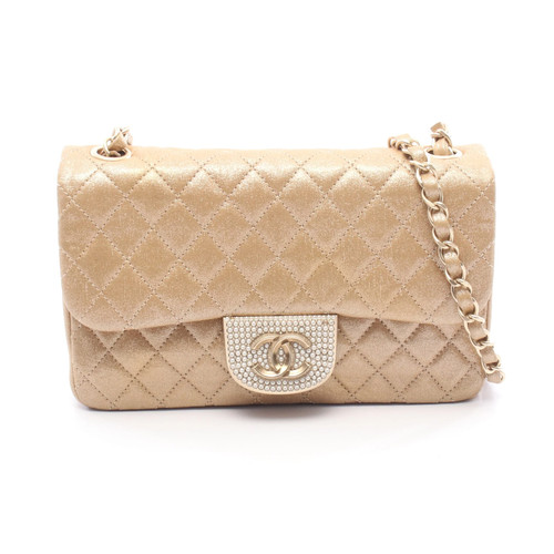 Chanel Matelasse Shoulder Bag Gold Quilted Satin Women's #RCB2865
