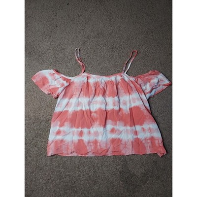 Women's XL Love Fire Coral Orange Tie Dye Cold Shoulder Blouse