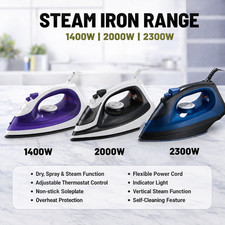 1400/2000/2300W Electric Steam Iron Ceramic Soleplate, Self Cleaning Function UK