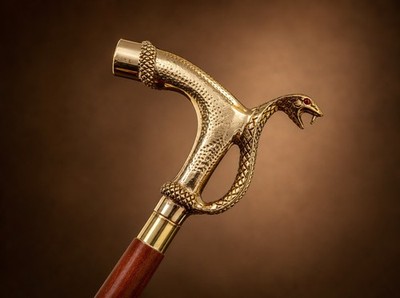 Vintage Stil Gehstock Messing Schlangenkopf Griff Holzschaft Sammlerstück Geschenk