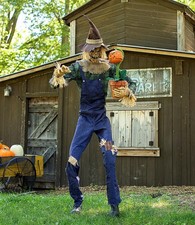 Animated 7-Ft Talking Scarecrow Man w/ Evil Pumpkin Plant Halloween Decor 062