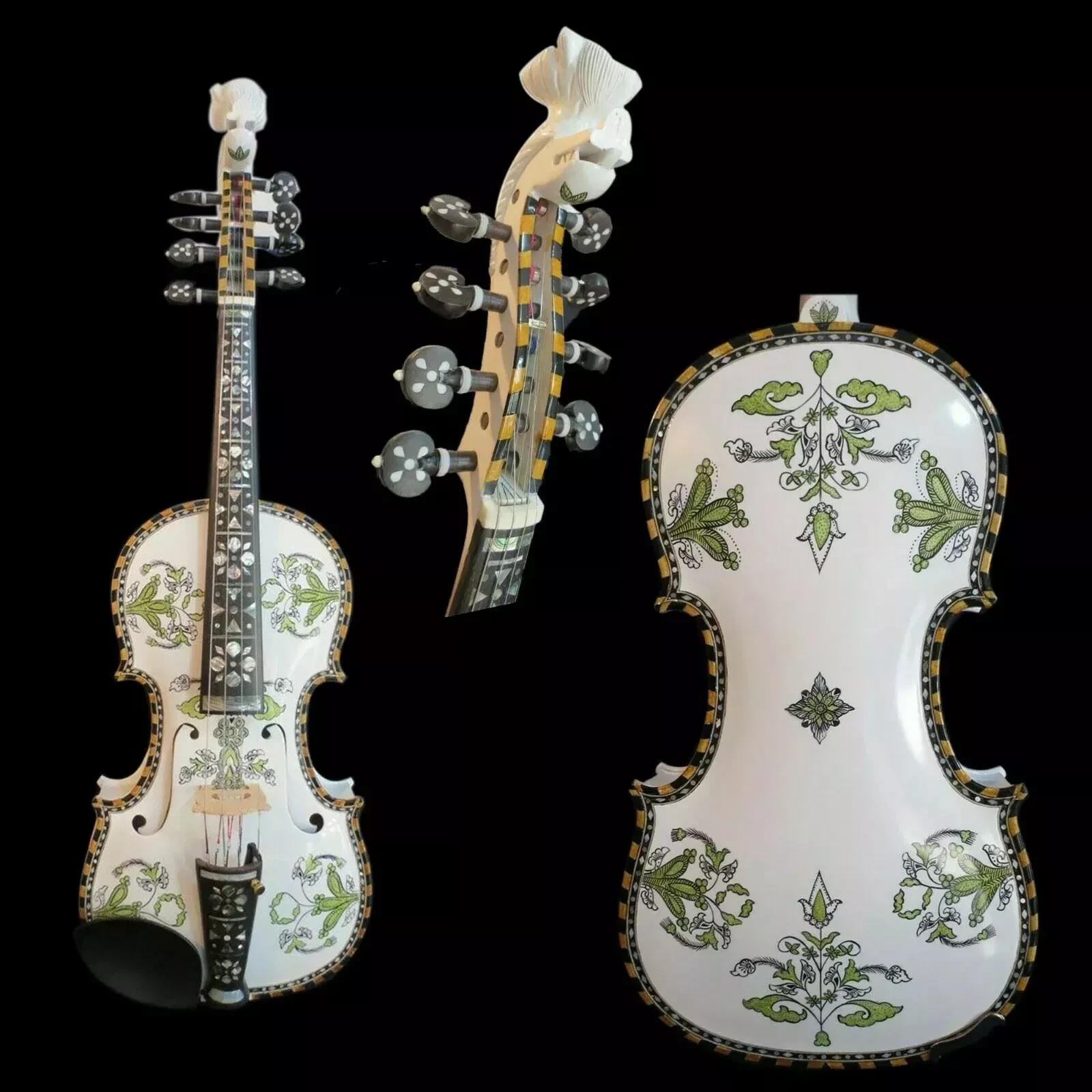 Professional Norwegian fiddle 4/4,Handanger,White color,hand drawed,Great sound