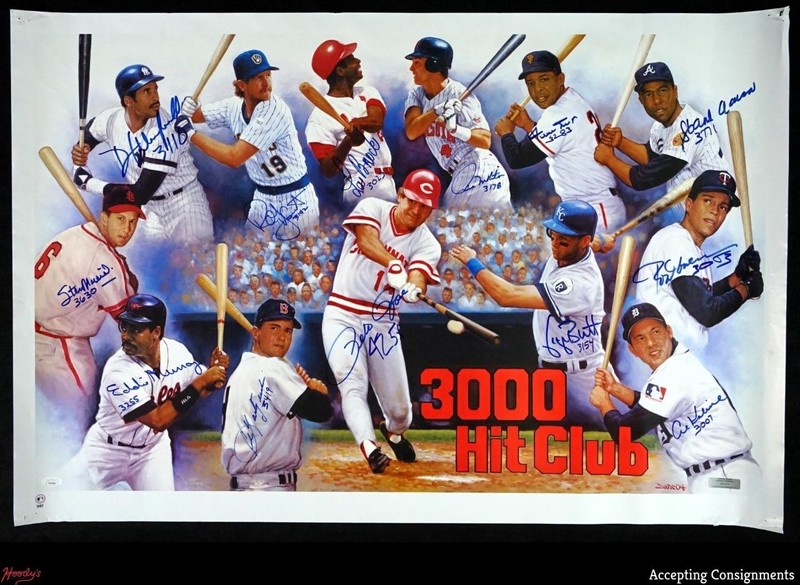 3000 Hit Club Autograph Multi Signed Poster Willie Mays Hank Aaron AUTO JSA LOA