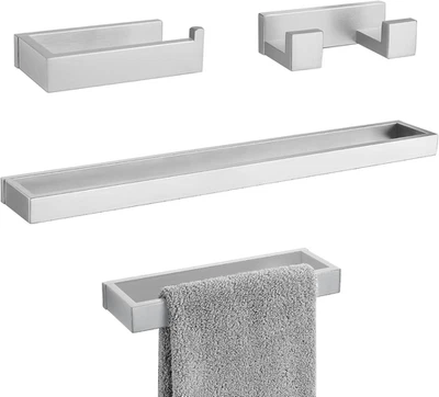 Brushed Nickel 4-Piece Bathroom Hardware Accessories Set, Towel Hanger - Image 1 of 4
