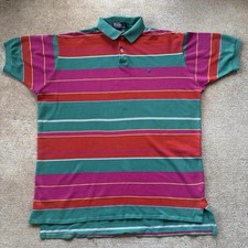 Polo Ralph Lauren Men's Embroidered Multicolored Striped Polo Shirt Lasrge Coton