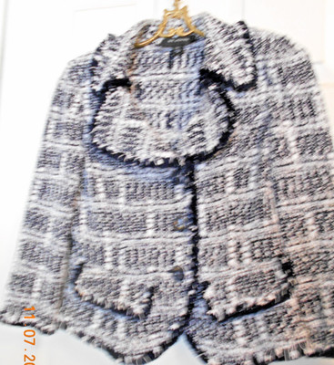 Super Compfy St. John Black Label Chenille Black/White Plaid Jacket Sz 2