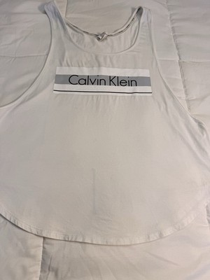 Calvin Klein Women s Large White Logo Tank Top Sleepwear Lounge Sleeveless L