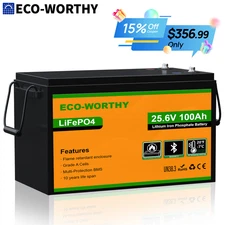 ECO-WORTHY 24V 100Ah LiFePO4 Lithium Battery Bluetooth Low-Temp For Home RV