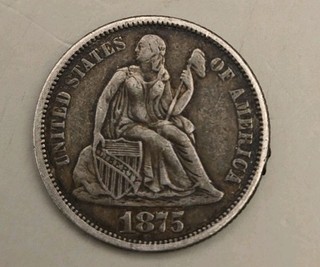 1875 Seated Liberty Silver Dime 10c Philadelphia Mint