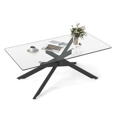 COSTWAY Glass Coffee Table Rectangle Center Table with Tempered Glass Top