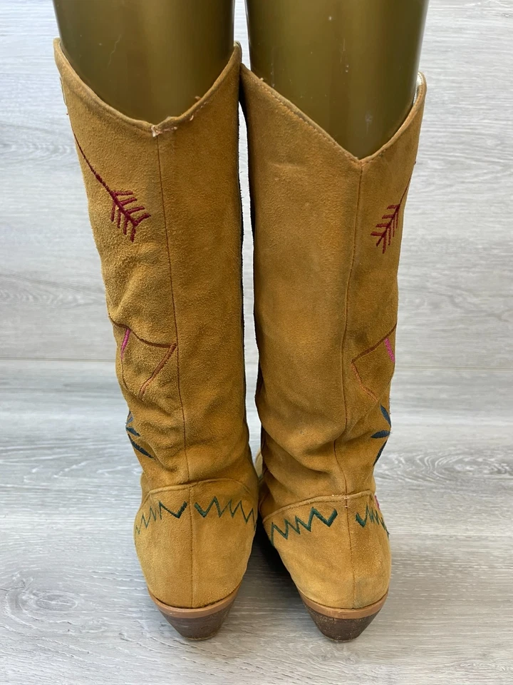 Женские коричневые кожаные ковбойские сапоги Nina 6,5 до середины икры на блочном каблуке комфортные - Изображение 4 из 4