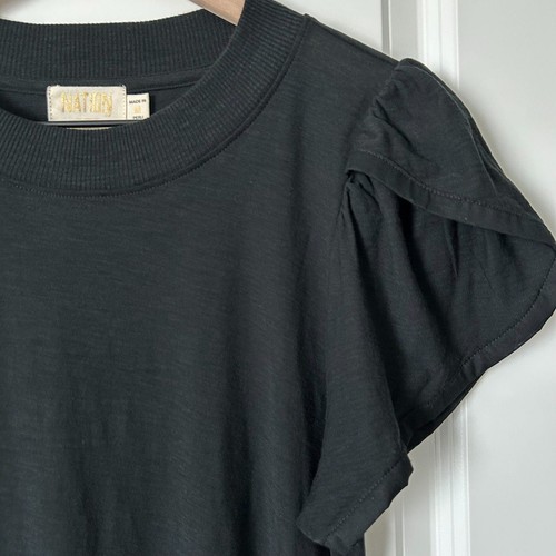 Nation LTD Kennedy Contrast Tulip Sleeve Tee in Black Size Medium - Picture 2 of 5