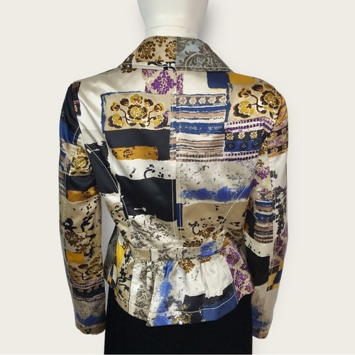 Etro Beige Blue & Black Satin Floral Paisley Blazer Size 6/42 - Picture 4 of 10
