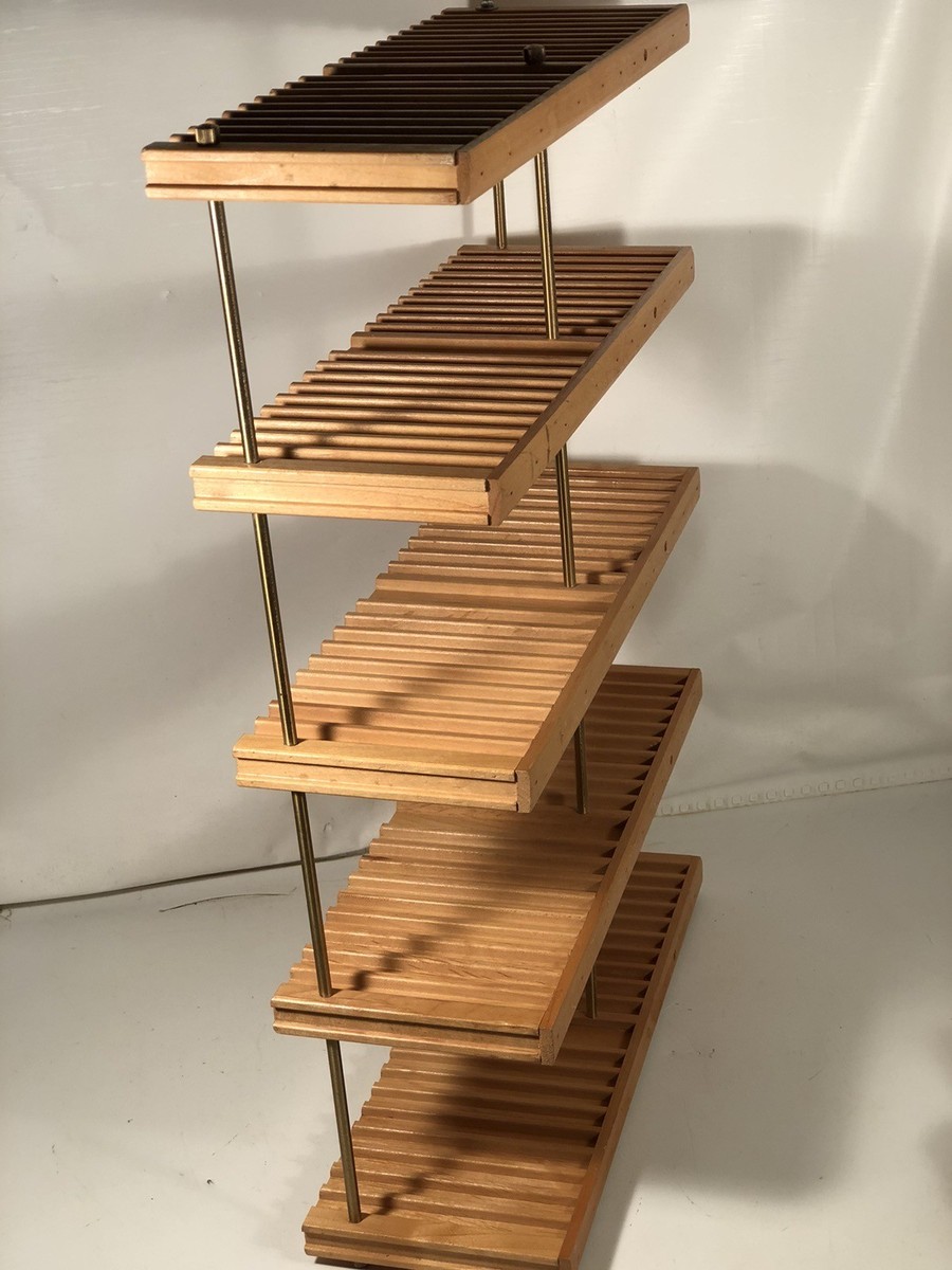 Vintage Brass/Wooden 80-84 CD Rack Holder Stand Shelf Storage
