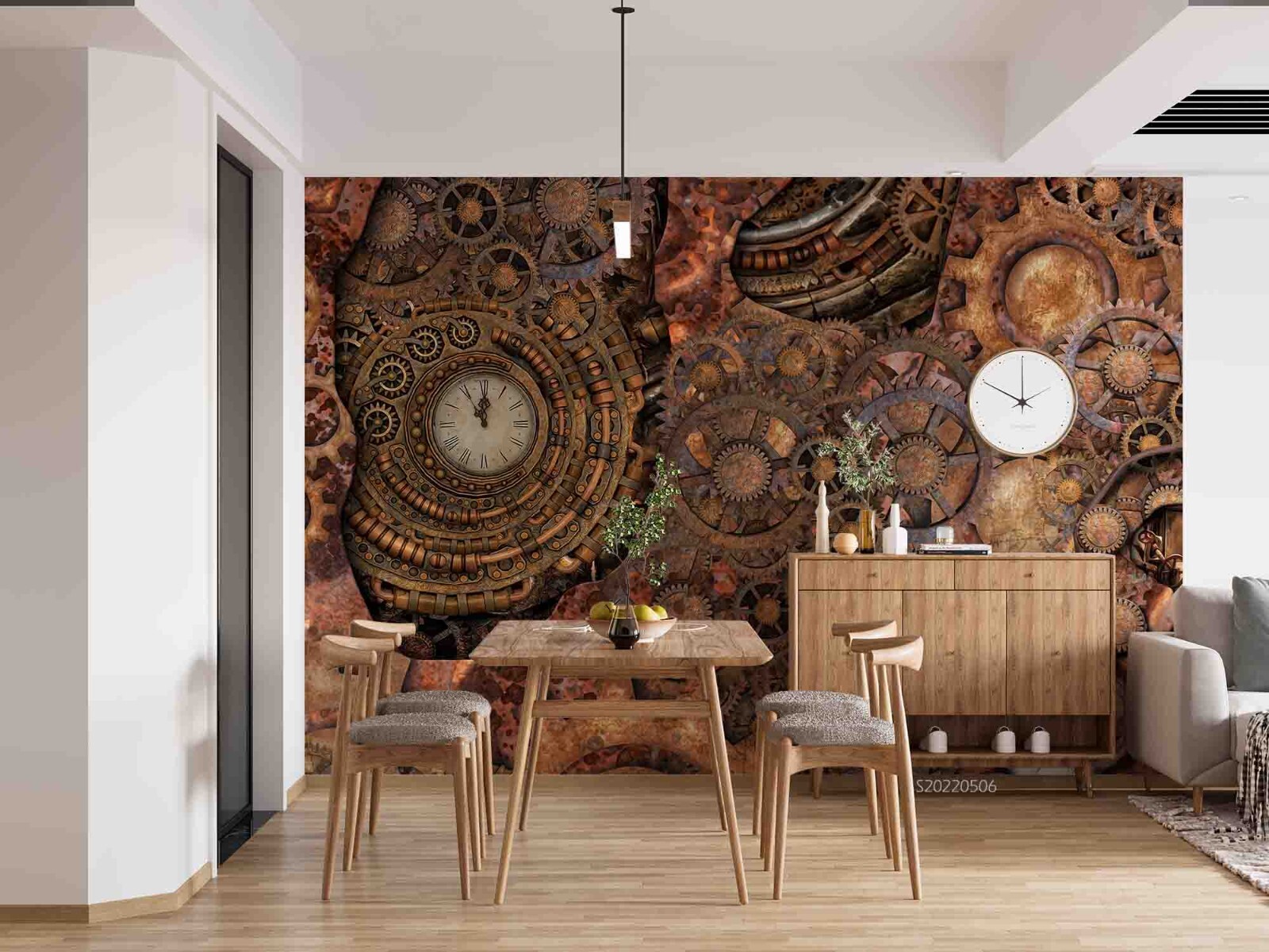 3D Retro Gear Clock Wallpaper Wall Mural Removable Self-adhesive 126