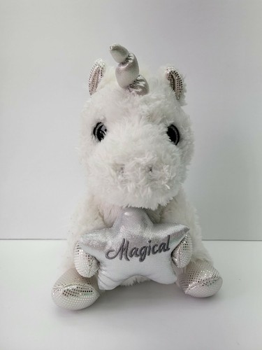 Aurora Unicorn Plush Magical Shimmer Star White Fur Silver Sparkle Stuffed Toy