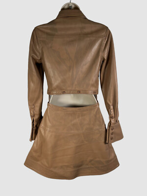 $575 Simkhai Women's Brown Elias Long-Sleeve Vegan Leather Mini Dress Size  2 | eBay