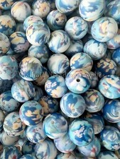 25Pcs 15mm Blue Flower Round Silicone Bead, Loose Beads, Silicone beads, Round
