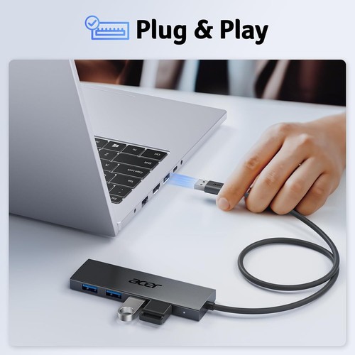 USB Hub 4 Ports, Multiple USB 3.0 Hub, USBA Splitter for Laptop with Type C Powe - Picture 4 of 11